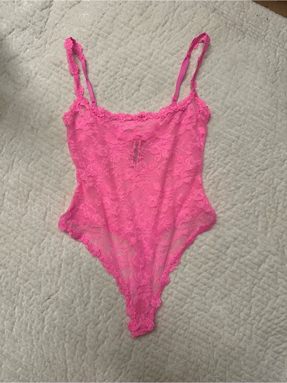 SKIMS Neon Pink Floral Lace Chemise Bodysuit